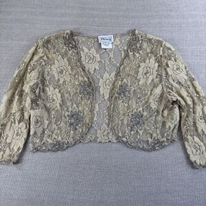 Vintage Glam Stenay Beaded Lace Shrug Bolero Ivory Tan Holiday Party Wedding M